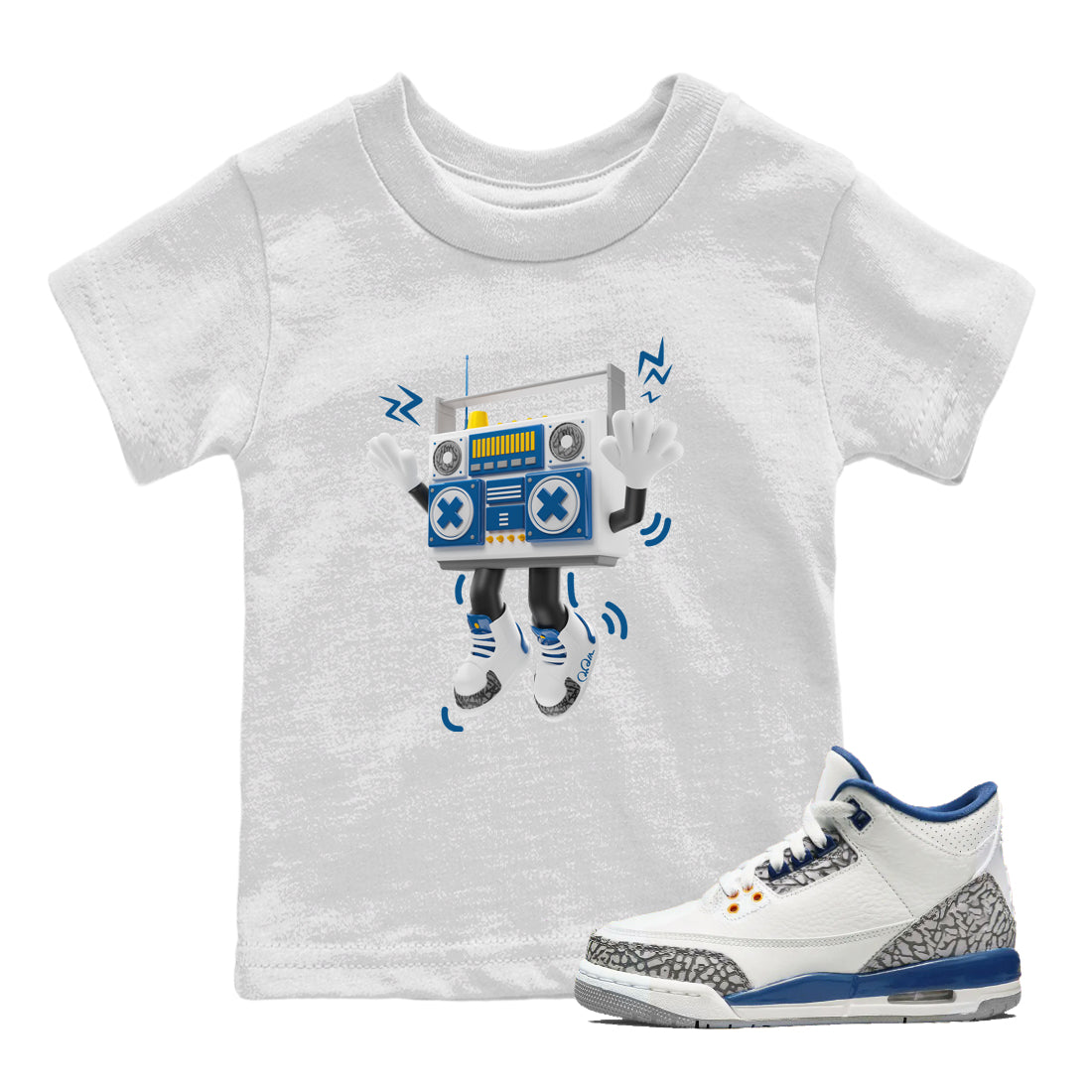 Air Jordan 3 Wizards Sneaker Match Tees 90s Radio Boy Sneaker Tees AJ3 NBA Wizards  Sneaker Release Tees Kids Shirts White 1