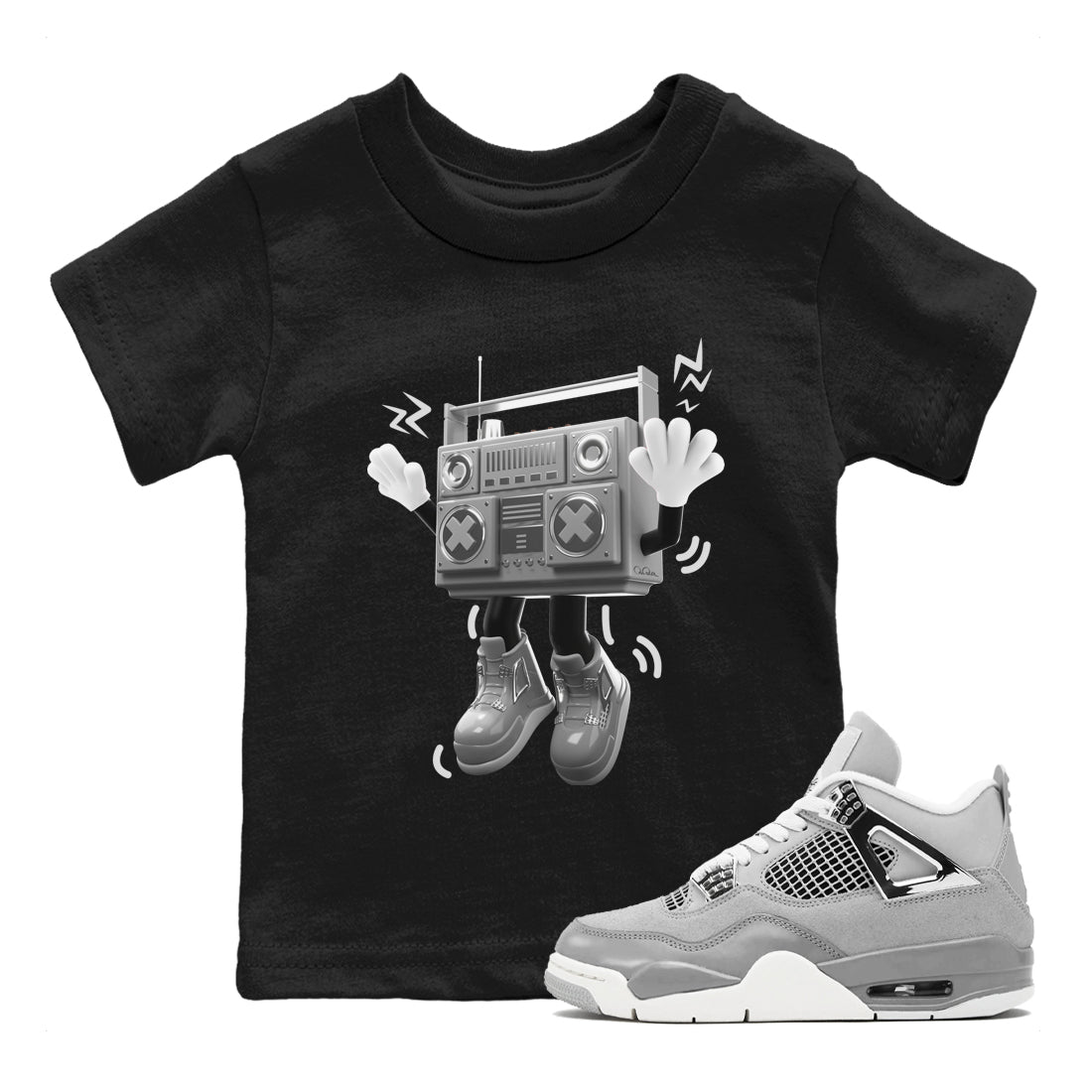 Air Jordan 4 Light Iron Ore shirt to match jordans 90s Radio Boy sneaker tees AJ4 Frozen Moments SNRT Sneaker Release Tees Baby Toddler Black 1 T-Shirt