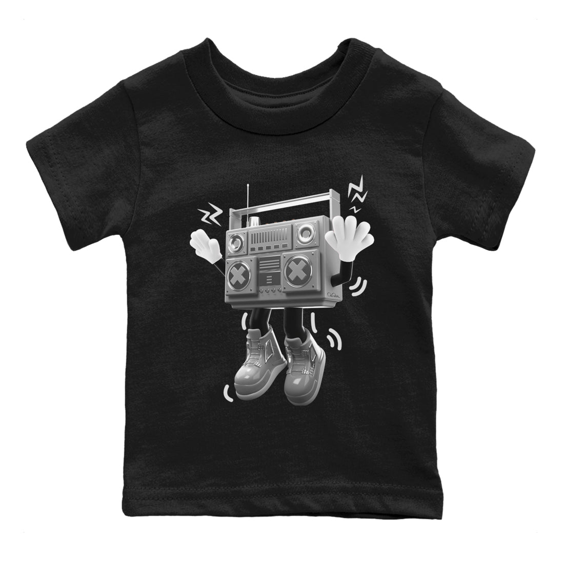 Air Jordan 4 Light Iron Ore shirt to match jordans 90s Radio Boy sneaker tees AJ4 Frozen Moments SNRT Sneaker Release Tees Baby Toddler Black 2 T-Shirt