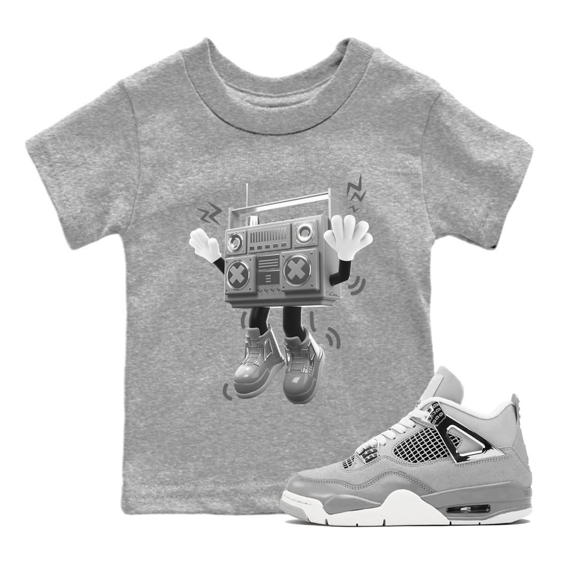 Air Jordan 4 Light Iron Ore shirt to match jordans 90s Radio Boy sneaker tees AJ4 Frozen Moments SNRT Sneaker Release Tees Baby Toddler Heather Grey 1 T-Shirt