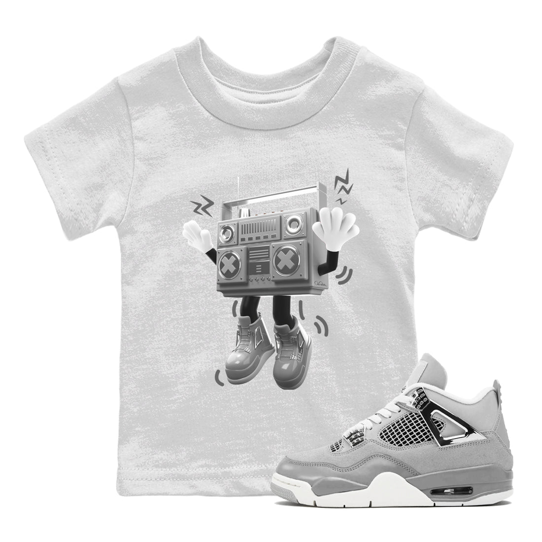 Air Jordan 4 Light Iron Ore shirt to match jordans 90s Radio Boy sneaker tees AJ4 Frozen Moments SNRT Sneaker Release Tees Baby Toddler White 1 T-Shirt