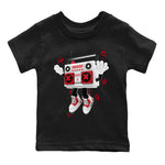 Air Jordan 4 Red Cement Sneaker Match Tees 90s Radio Boy Sneaker Tees AJ4 Retro OG Red Cement Sneaker Release Tees Kids Shirts Black 2