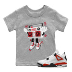 Air Jordan 4 Red Cement Sneaker Match Tees 90s Radio Boy Sneaker Tees AJ4 Retro OG Red Cement Sneaker Release Tees Kids Shirts Heather Grey 1