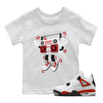 Air Jordan 4 Red Cement Sneaker Match Tees 90s Radio Boy Sneaker Tees AJ4 Retro OG Red Cement Sneaker Release Tees Kids Shirts White 1