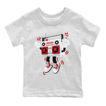 Air Jordan 4 Red Cement Sneaker Match Tees 90s Radio Boy Sneaker Tees AJ4 Retro OG Red Cement Sneaker Release Tees Kids Shirts White 2