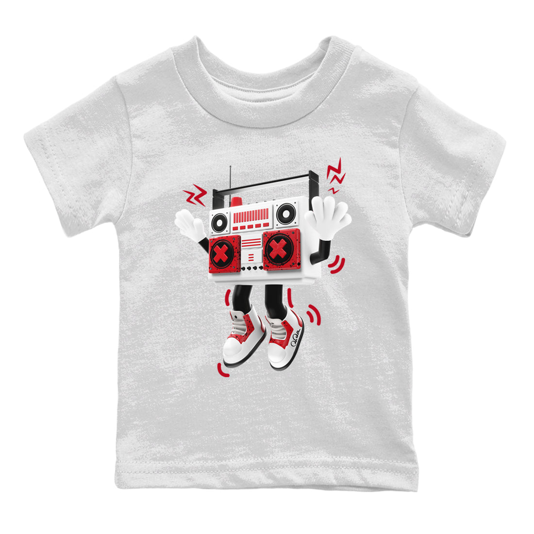 Air Jordan 4 Red Cement Sneaker Match Tees 90s Radio Boy Sneaker Tees AJ4 Retro OG Red Cement Sneaker Release Tees Kids Shirts White 2