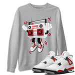 Air Jordan 4 Red Cement Sneaker Match Tees 90s Radio Boy Sneaker Tees AJ4 Retro OG Red Cement Sneaker Release Tees Unisex Shirts Heather Grey 1