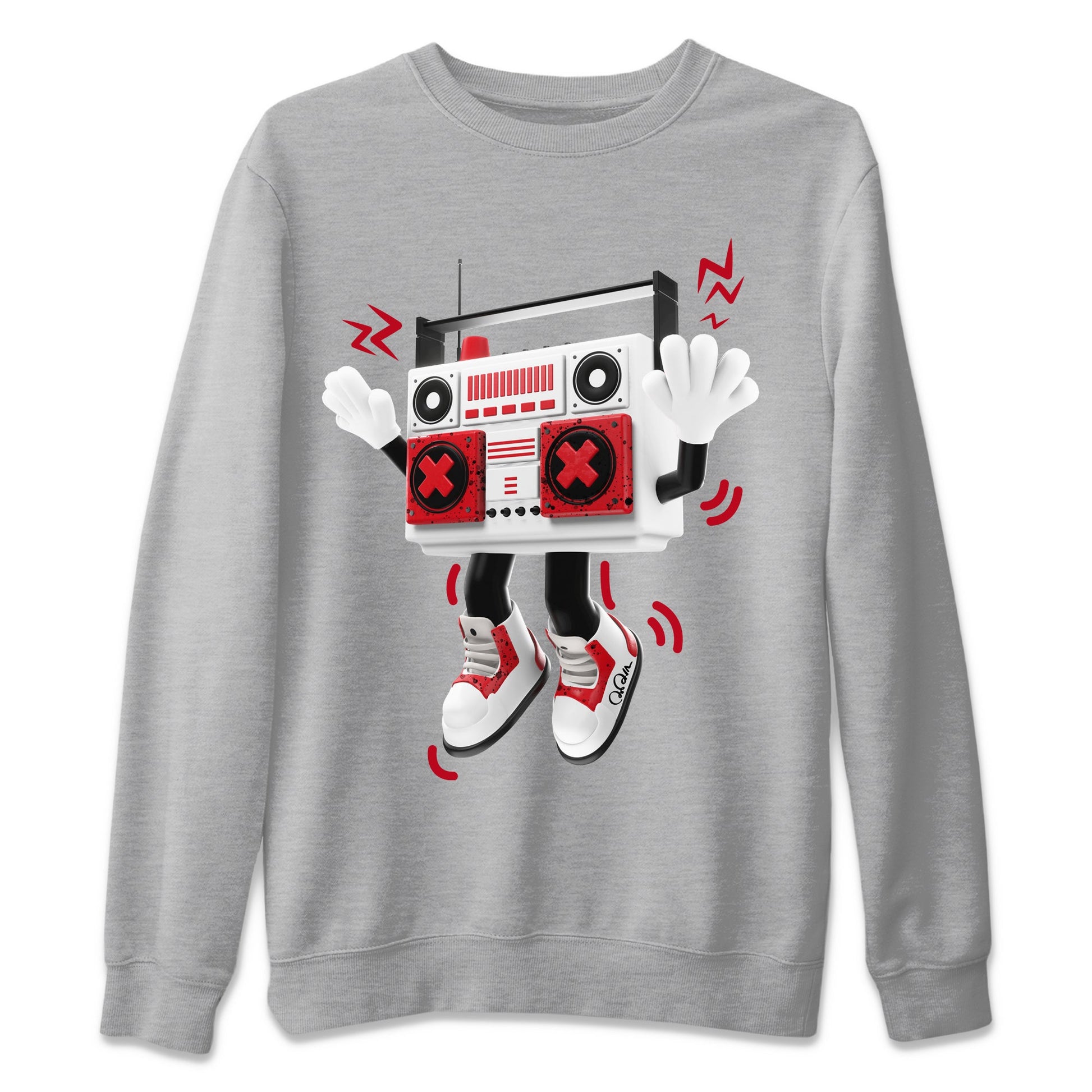 Air Jordan 4 Red Cement Sneaker Match Tees 90s Radio Boy Sneaker Tees AJ4 Retro OG Red Cement Sneaker Release Tees Unisex Shirts Heather Grey 2