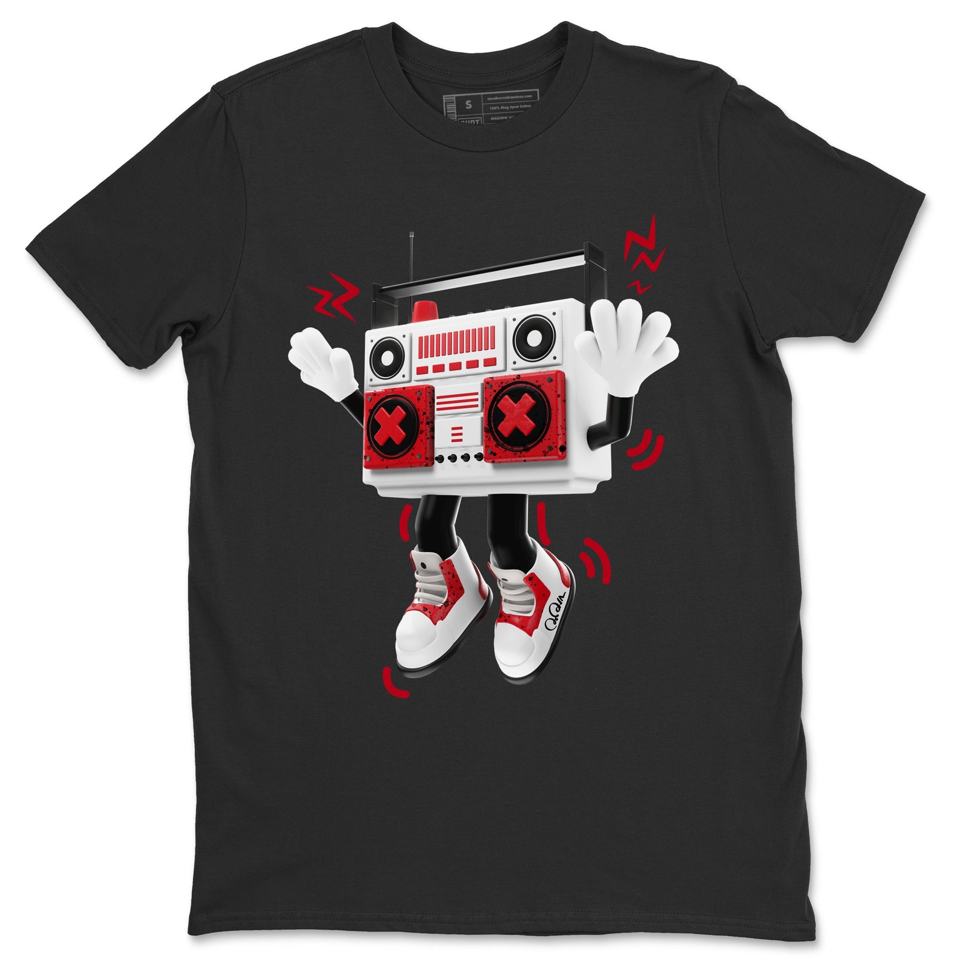 Air Jordan 4 Red Cement Sneaker Match Tees 90s Radio Boy Sneaker Tees AJ4 Retro OG Red Cement Sneaker Release Tees Unisex Shirts Black 2