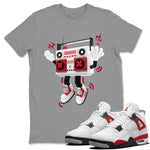 Air Jordan 4 Red Cement Sneaker Match Tees 90s Radio Boy Sneaker Tees AJ4 Retro OG Red Cement Sneaker Release Tees Unisex Shirts Heather Grey 1