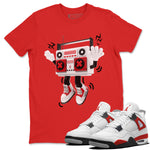 Air Jordan 4 Red Cement Sneaker Match Tees 90s Radio Boy Sneaker Tees AJ4 Retro OG Red Cement Sneaker Release Tees Unisex Shirts Red 1