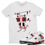 Air Jordan 4 Red Cement Sneaker Match Tees 90s Radio Boy Sneaker Tees AJ4 Retro OG Red Cement Sneaker Release Tees Unisex Shirts White 1