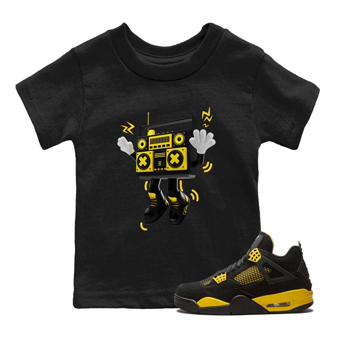 Air Jordan 4 Thunder Sneaker Match Tees 90s Radio Boy Sneaker Tees AJ4 Thunder Jumpman Sneaker Release Tees Kids Shirts Black 1