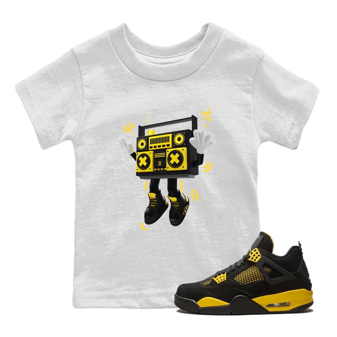 Air Jordan 4 Thunder Sneaker Match Tees 90s Radio Boy Sneaker Tees AJ4 Thunder Jumpman Sneaker Release Tees Kids Shirts White 1