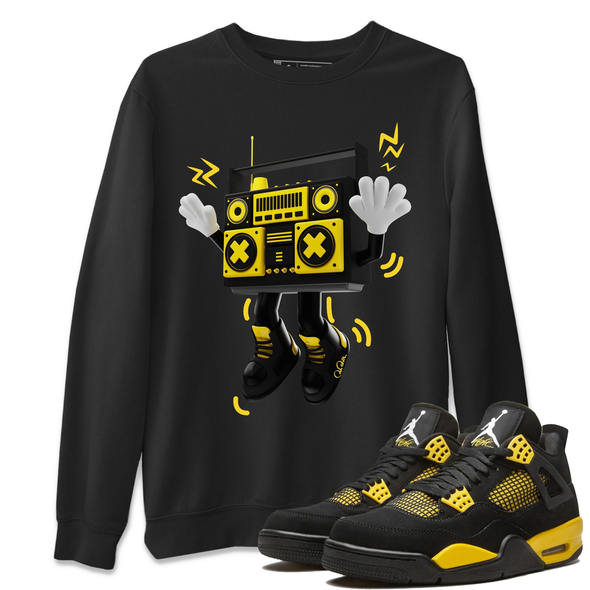 Air Jordan 4 Thunder Sneaker Match Tees 90s Radio Boy Sneaker Tees AJ4 Thunder Jumpman Sneaker Release Tees Unisex Shirts Black 1