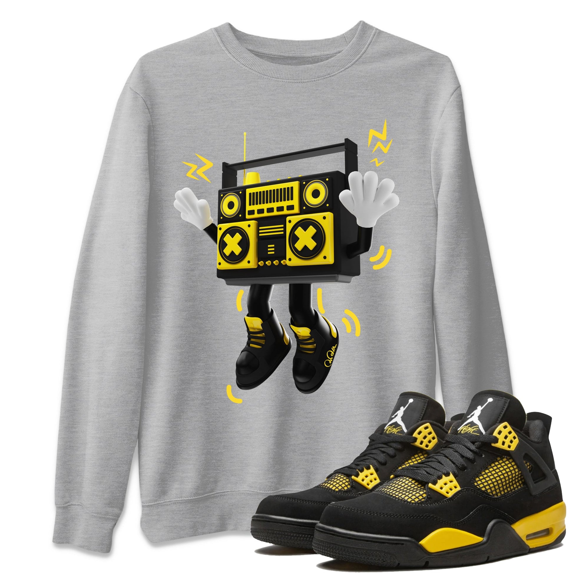 Air Jordan 4 Thunder Sneaker Match Tees 90s Radio Boy Sneaker Tees AJ4 Thunder Jumpman Sneaker Release Tees Unisex Shirts Heather Grey 1