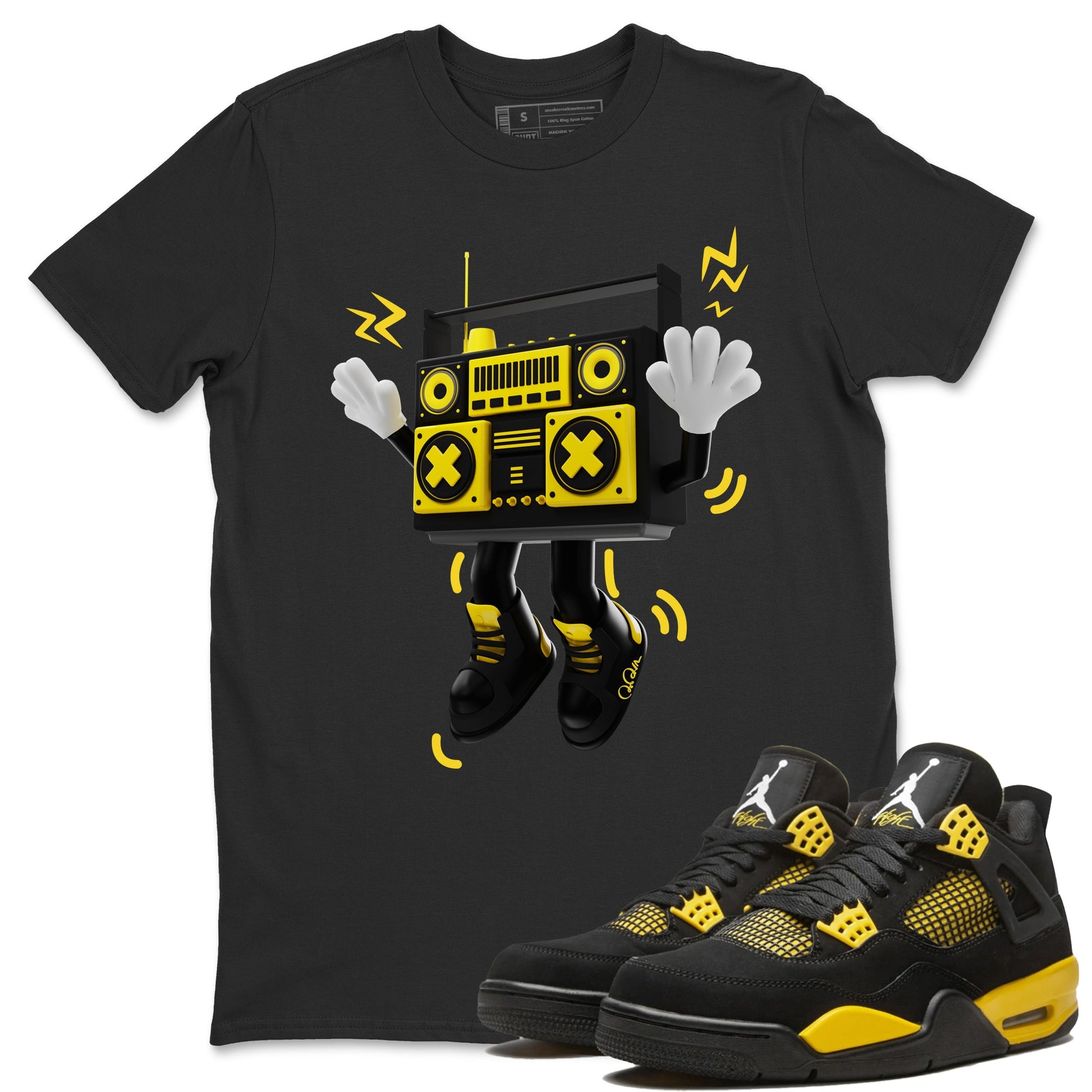 Air Jordan 4 Thunder Sneaker Match Tees 90s Radio Boy Sneaker Tees AJ4 Thunder Jumpman Sneaker Release Tees Unisex Shirts Black 1