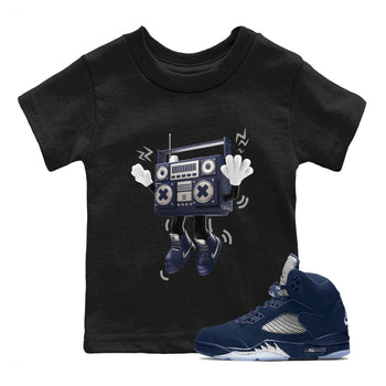 Air Jordan 5 Georgetown Sneaker Match Tees 90s Radio Boy Sneaker Tees AJ5 Georgetown Sneaker Release Tees Kids Shirts Black 1