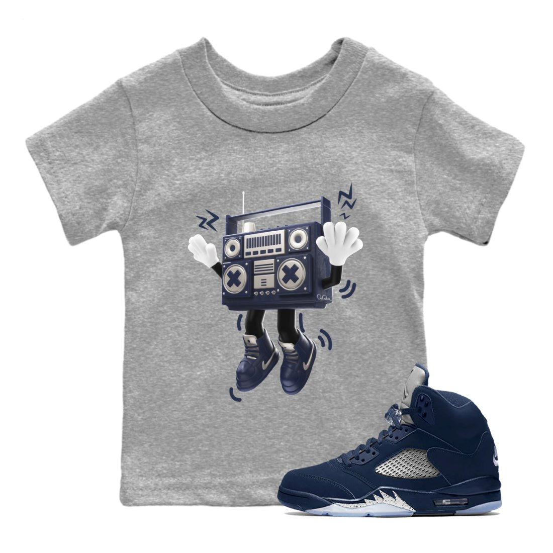 Air Jordan 5 Georgetown Sneaker Match Tees 90s Radio Boy Sneaker Tees AJ5 Georgetown Sneaker Release Tees Kids Shirts Heather Grey 1