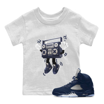 Air Jordan 5 Georgetown Sneaker Match Tees 90s Radio Boy Sneaker Tees AJ5 Georgetown Sneaker Release Tees Kids Shirts White 1