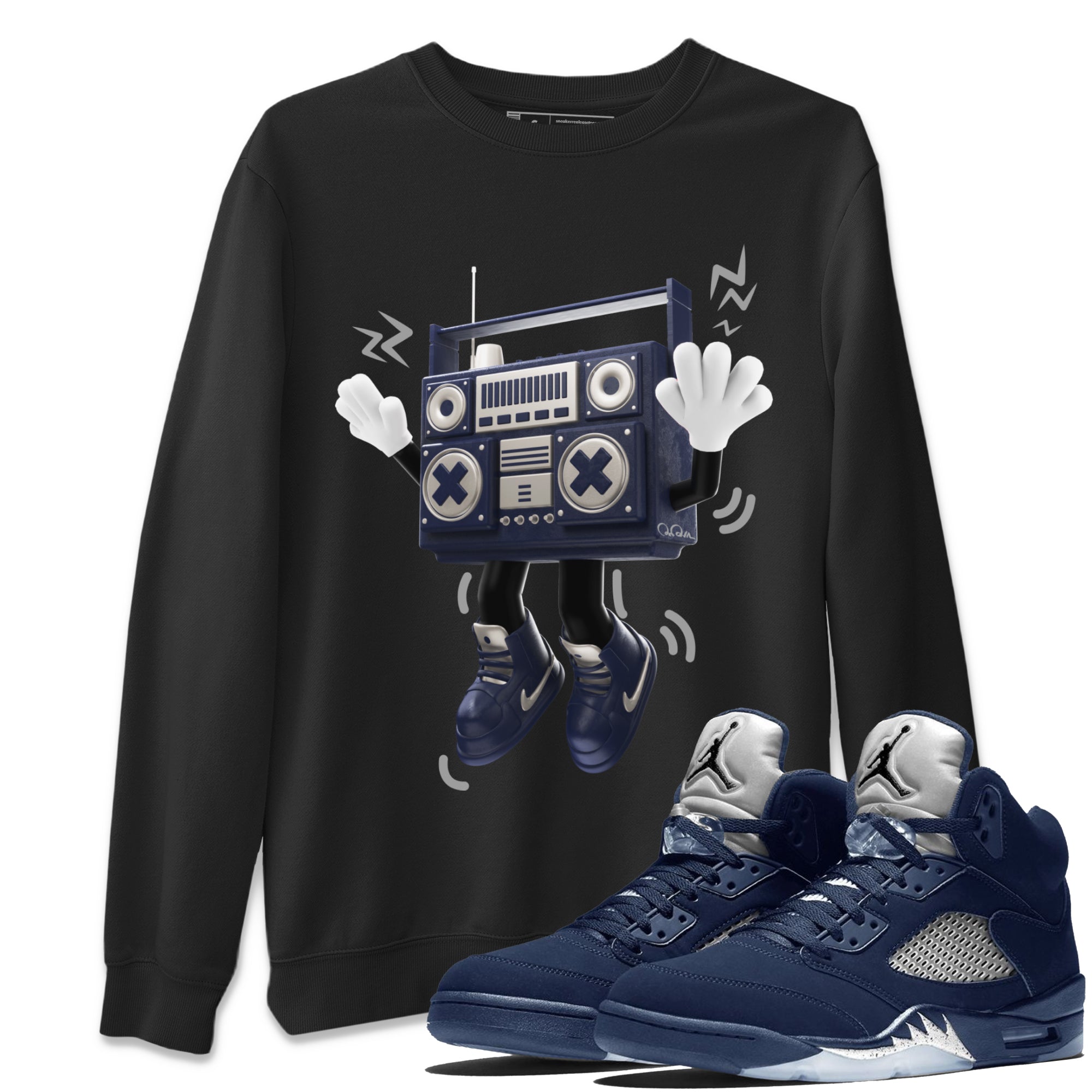 Air Jordan 5 Georgetown Sneaker Match Tees 90s Radio Boy Sneaker Tees AJ5 Georgetown Sneaker Release Tees Unisex Shirts Black 1