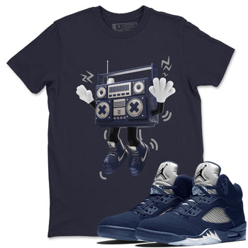 Air Jordan 5 Georgetown Sneaker Match Tees 90s Radio Boy Sneaker Tees AJ5 Georgetown Sneaker Release Tees Unisex Shirts Navy 1