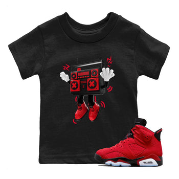 Air Jordan 6 Toro Bravo Sneaker Match Tees 90s Radio Boy Sneaker Tees 3D Graphic Design Shirts AJ6 Toro Bravo Sneaker Release Tees Kids Shirts Black 1