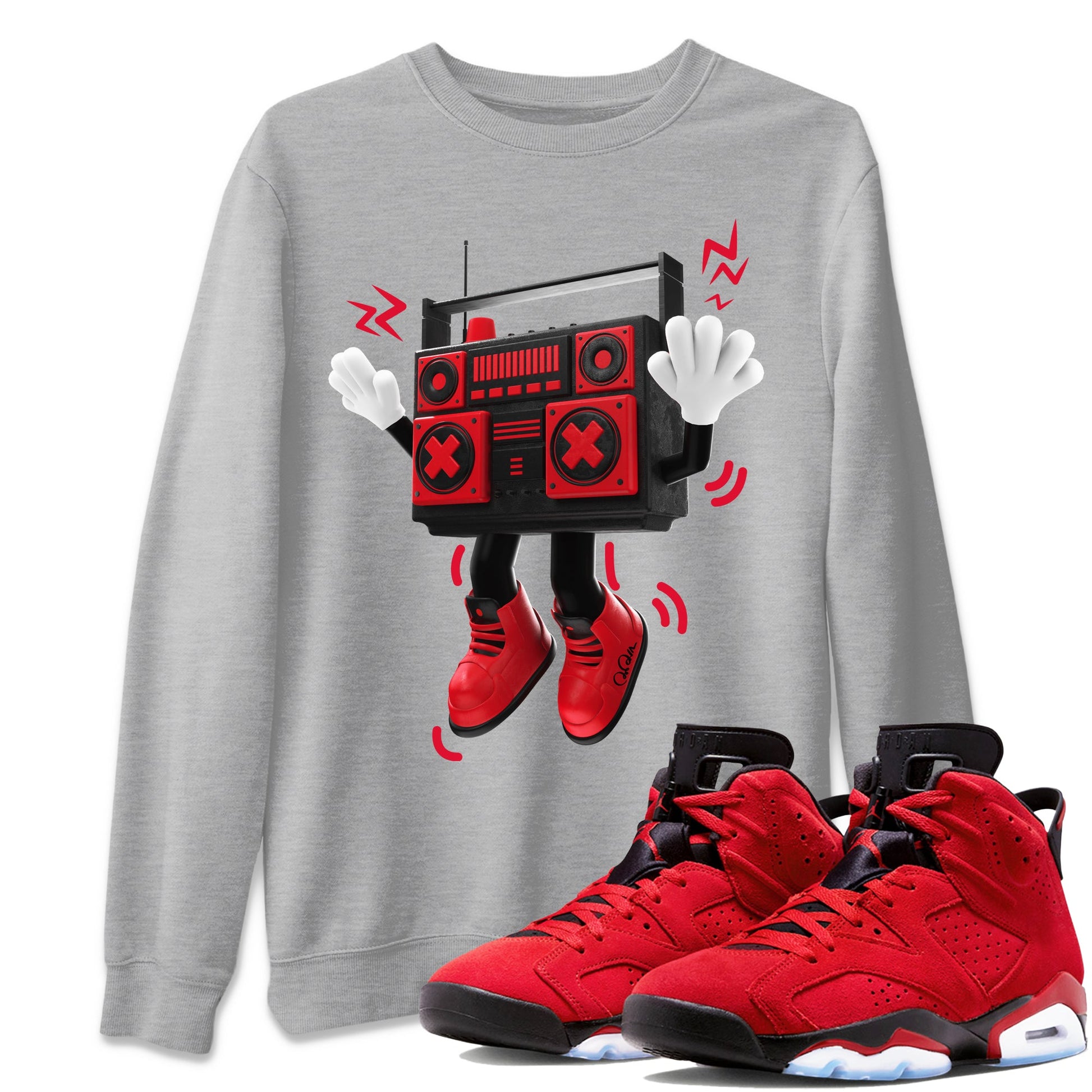 Air Jordan 6 Toro Bravo Sneaker Match Tees 90s Radio Boy Sneaker Tees 3D Graphic Design Shirts AJ6 Toro Bravo Sneaker Release Tees Unisex Shirts Heather Grey 1