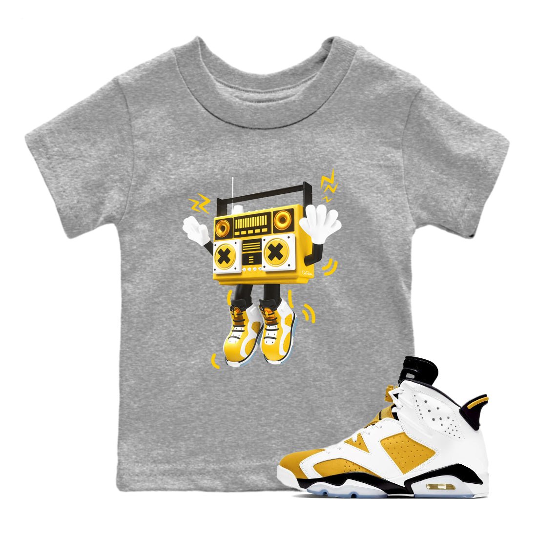 6s Yellow Ochre shirt to match jordans 90s Radio Boy sneaker tees Air Jordan 6 Yellow Ochre SNRT Sneaker Release Tees Baby Toddler Heather Grey 1 T-Shirt