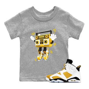 6s Yellow Ochre shirt to match jordans 90s Radio Boy sneaker tees Air Jordan 6 Yellow Ochre SNRT Sneaker Release Tees Baby Toddler Heather Grey 1 T-Shirt