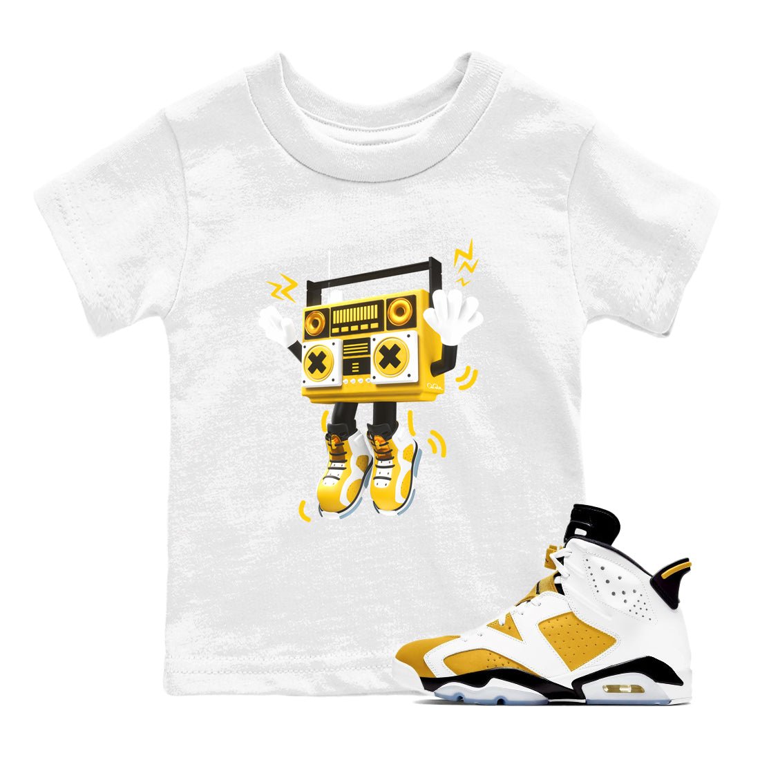 6s Yellow Ochre shirt to match jordans 90s Radio Boy sneaker tees Air Jordan 6 Yellow Ochre SNRT Sneaker Release Tees Baby Toddler White 1 T-Shirt