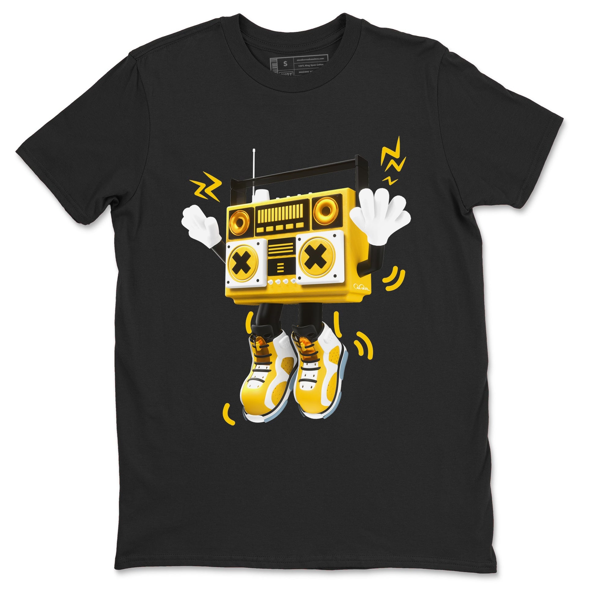6s Yellow Ochre shirt to match jordans 90s Radio Boy sneaker tees Air Jordan 6 Yellow Ochre SNRT Sneaker Release Tees Unisex Black 2 T-Shirt
