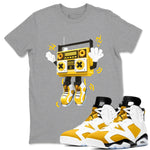 6s Yellow Ochre shirt to match jordans 90s Radio Boy sneaker tees Air Jordan 6 Yellow Ochre SNRT Sneaker Release Tees Unisex Heather Grey 1 T-Shirt