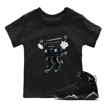 Air Jordan 7 Chambray Sneaker Match Tees 90s Radio Boy Sneaker Tees AJ7 Chambray Sneaker Release Tees Kids Shirts Black 1