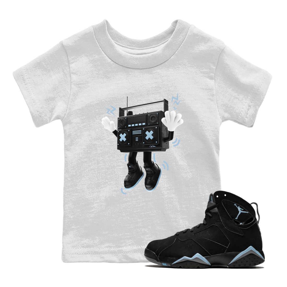 Air Jordan 7 Chambray Sneaker Match Tees 90s Radio Boy Sneaker Tees AJ7 Chambray Sneaker Release Tees Kids Shirts White 1