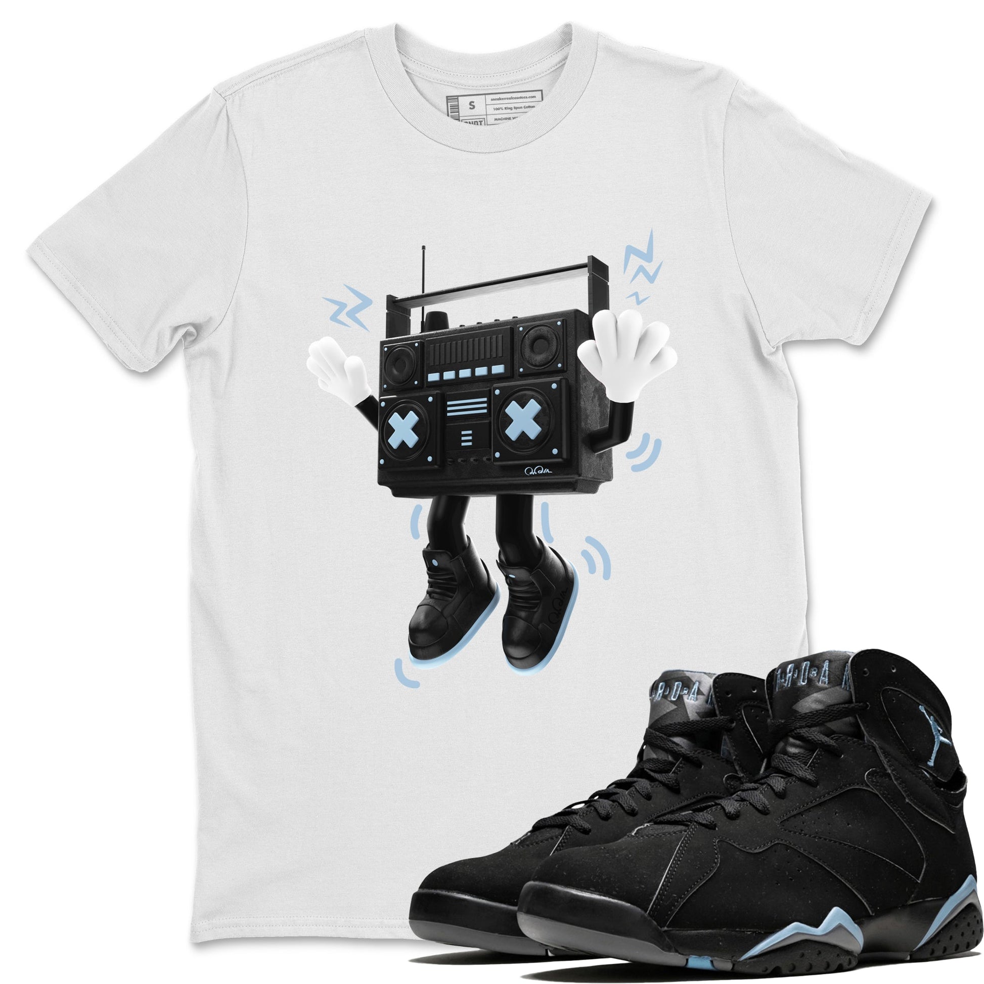 Air Jordan 7 Chambray Sneaker Match Tees 90s Radio Boy Sneaker Tees AJ7 Chambray Sneaker Release Tees Unisex Shirts White 1