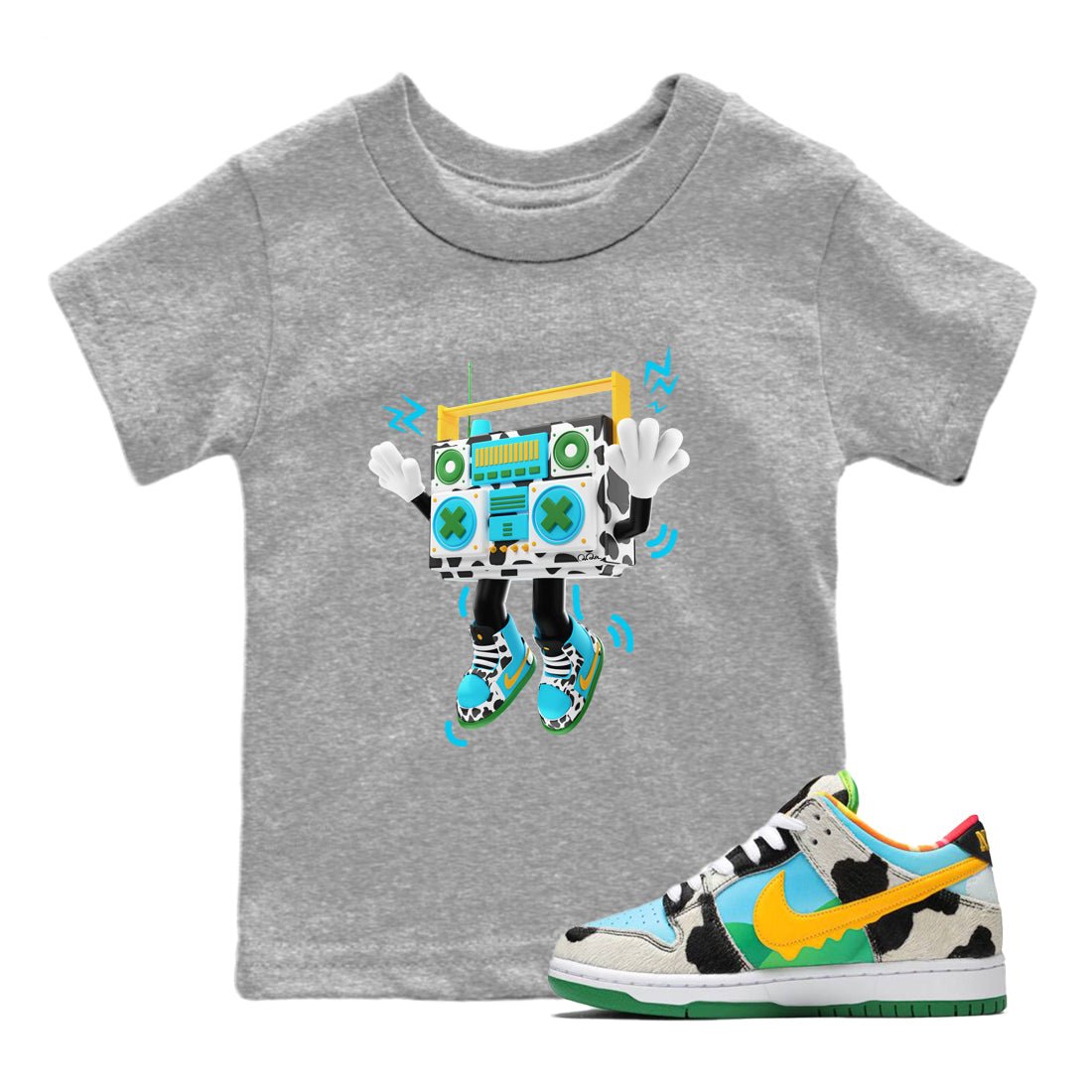 Dunk Chunky Dunky Sneaker Match Tees 90s Radio Boy Sneaker Tees Nike SB Ben's Jerrys Sneaker Release Tees Kids Shirts Heather Grey 1