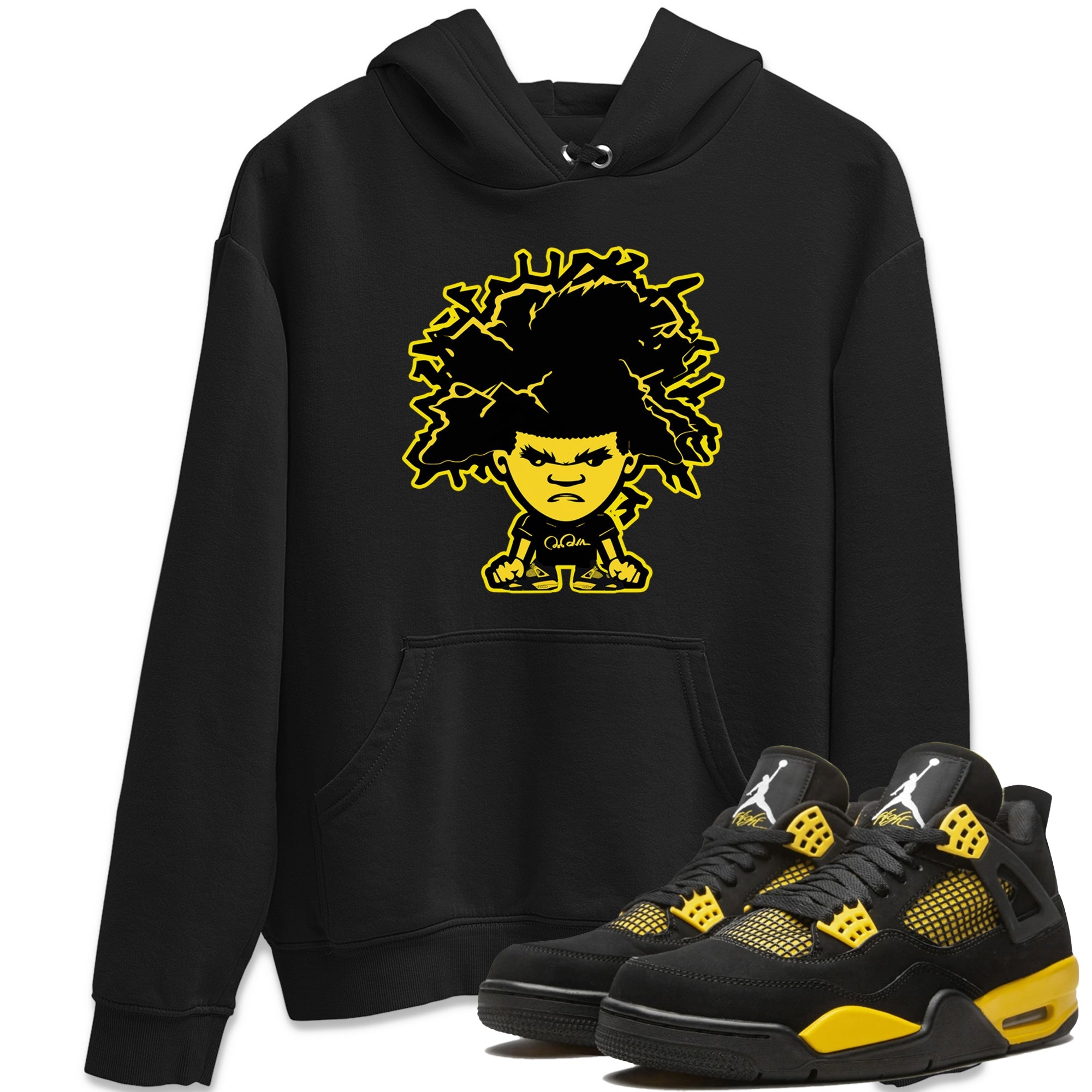 Air Jordan 4 Thunder Sneaker Match Tees Afro Boy Sneaker Tees Yellow AJ4 Thunder Sneaker Release Tees Unisex Shirts Black 1