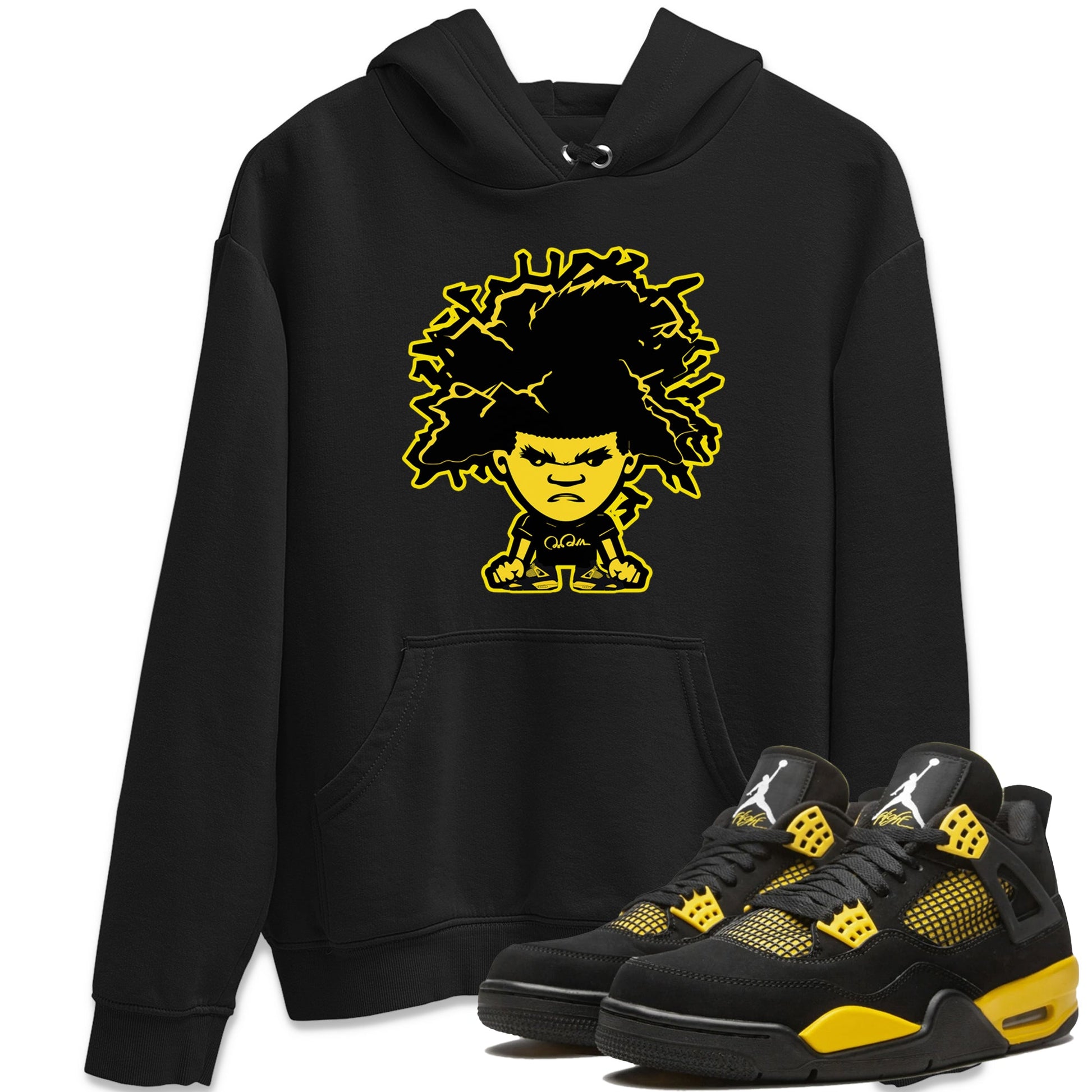 Air Jordan 4 Thunder Sneaker Match Tees Afro Boy Sneaker Tees Yellow AJ4 Thunder Sneaker Release Tees Unisex Shirts Black 1