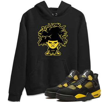 Air Jordan 4 Thunder Sneaker Match Tees Afro Boy Sneaker Tees Yellow AJ4 Thunder Sneaker Release Tees Unisex Shirts Black 1