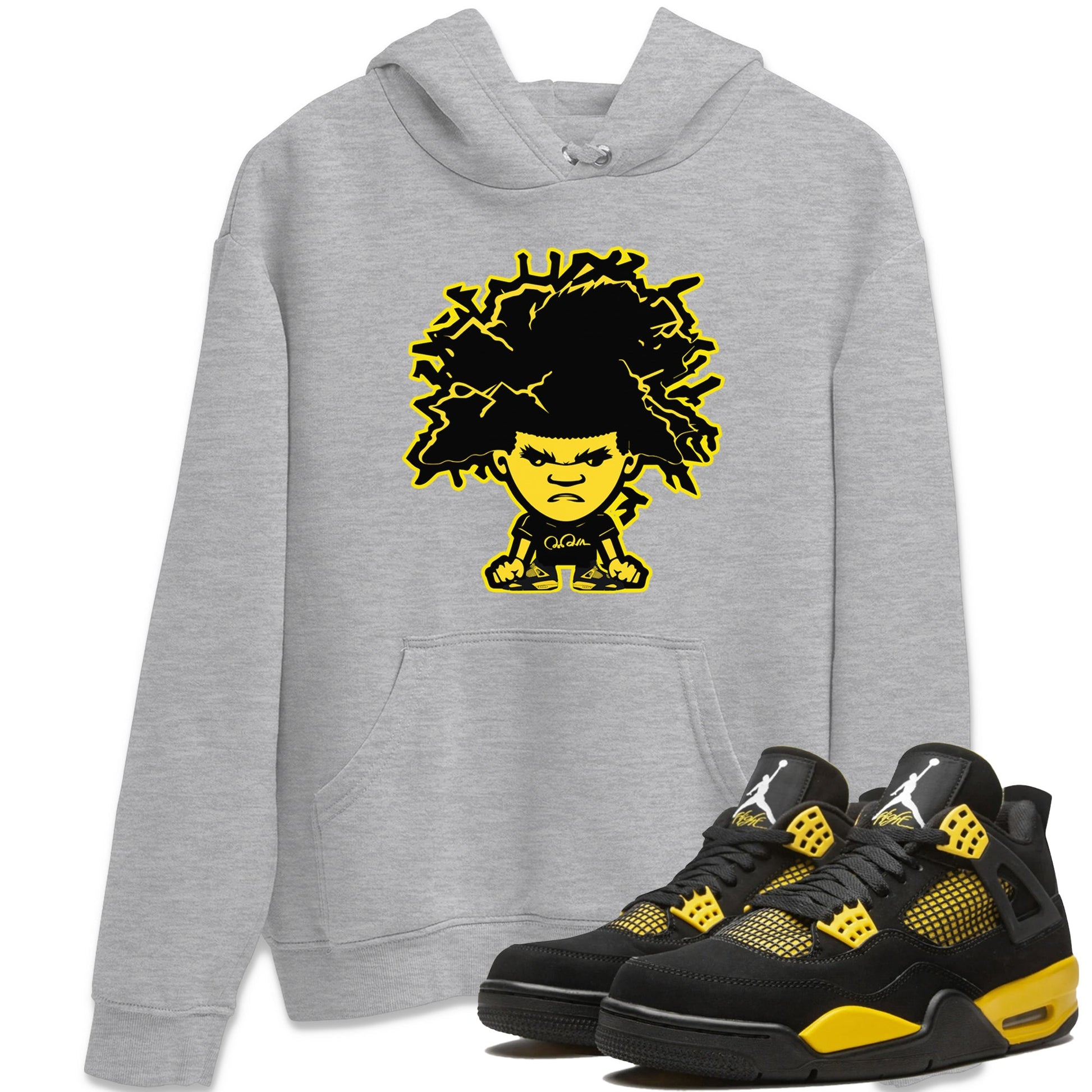 Air Jordan 4 Thunder Sneaker Match Tees Afro Boy Sneaker Tees Yellow AJ4 Thunder Sneaker Release Tees Unisex Shirts Heather Grey 1