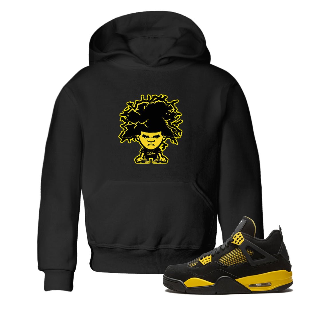 Air Jordan 4 Thunder Sneaker Match Tees Afro Boy Sneaker Tees Yellow AJ4 Thunder Sneaker Release Tees Kids Shirts Black 1