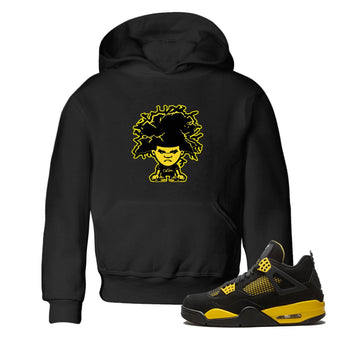 Air Jordan 4 Thunder Sneaker Match Tees Afro Boy Sneaker Tees Yellow AJ4 Thunder Sneaker Release Tees Kids Shirts Black 1