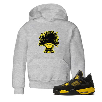 Air Jordan 4 Thunder Sneaker Match Tees Afro Boy Sneaker Tees Yellow AJ4 Thunder Sneaker Release Tees Kids Shirts Heather Grey 1