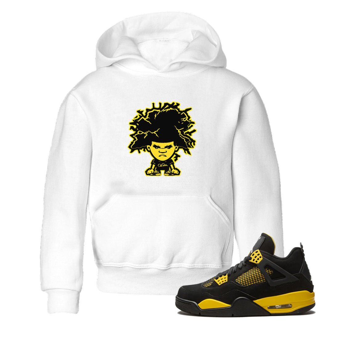 Air Jordan 4 Thunder Sneaker Match Tees Afro Boy Sneaker Tees Yellow AJ4 Thunder Sneaker Release Tees Kids Shirts White 1