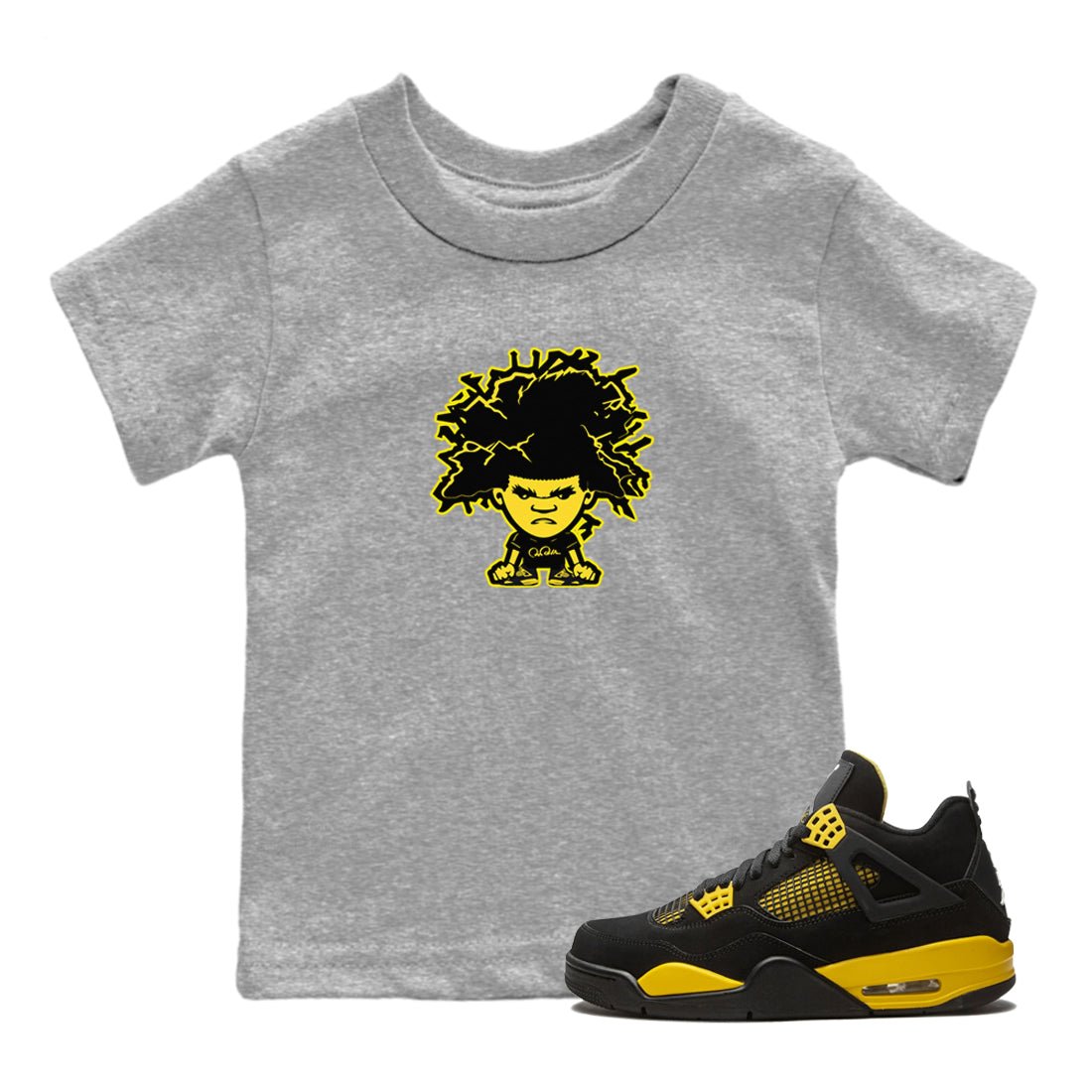 Air Jordan 4 Thunder Sneaker Match Tees Afro Boy Sneaker Tees Yellow AJ4 Thunder Sneaker Release Tees Kids Shirts Heather Grey 1