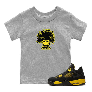 Air Jordan 4 Thunder Sneaker Match Tees Afro Boy Sneaker Tees Yellow AJ4 Thunder Sneaker Release Tees Kids Shirts Heather Grey 1