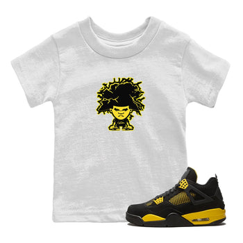 Air Jordan 4 Thunder Sneaker Match Tees Afro Boy Sneaker Tees Yellow AJ4 Thunder Sneaker Release Tees Kids Shirts White 1