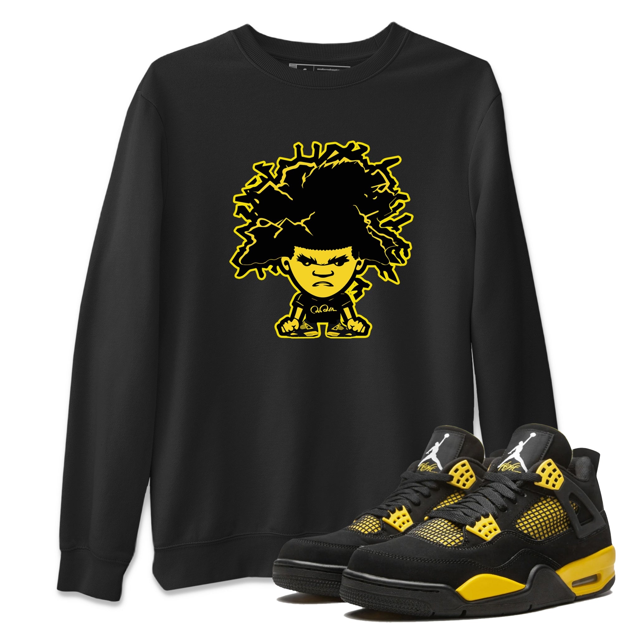 Air Jordan 4 Thunder Sneaker Match Tees Afro Boy Sneaker Tees Yellow AJ4 Thunder Sneaker Release Tees Unisex Shirts Black 1
