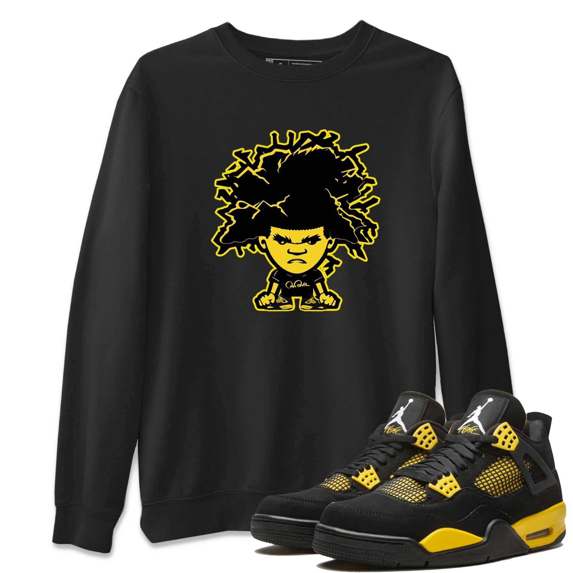 Air Jordan 4 Thunder Sneaker Match Tees Afro Boy Sneaker Tees Yellow AJ4 Thunder Sneaker Release Tees Unisex Shirts Black 1